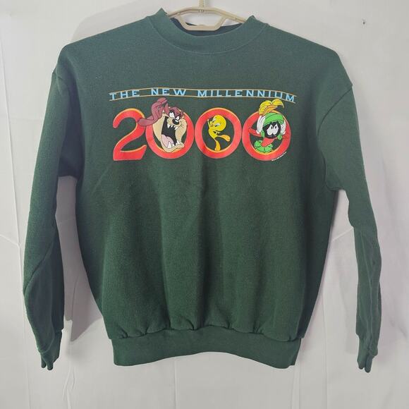 Tultex Other - Vintage 1999 Looney Tunes New Millennium Sweatshirt M Pullover Green 2000 Tultex